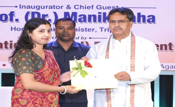 Tripura CM Dr. Manik Saha hands over offer to one of 865 newly-recruited Post Graduate Teachers in Agartala.
